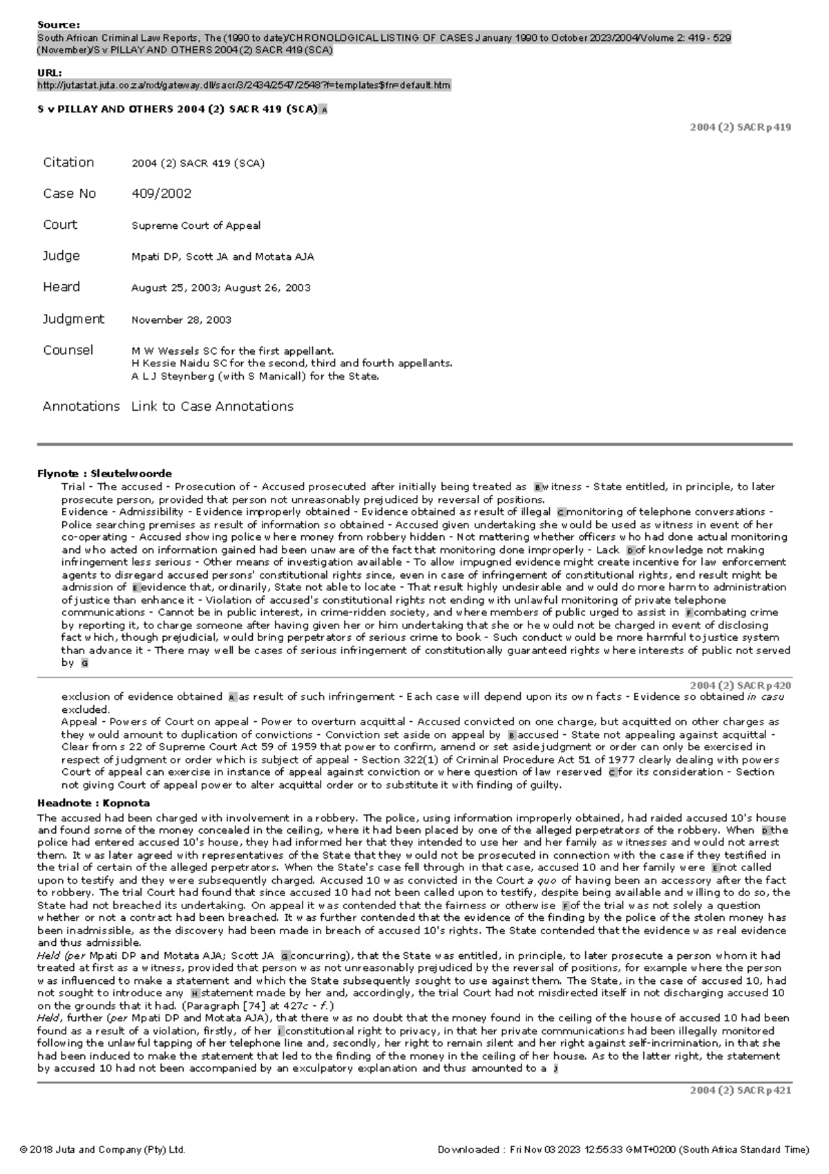S v Pillay and Others: Constitutional Rights and Evidence Exclusion ...