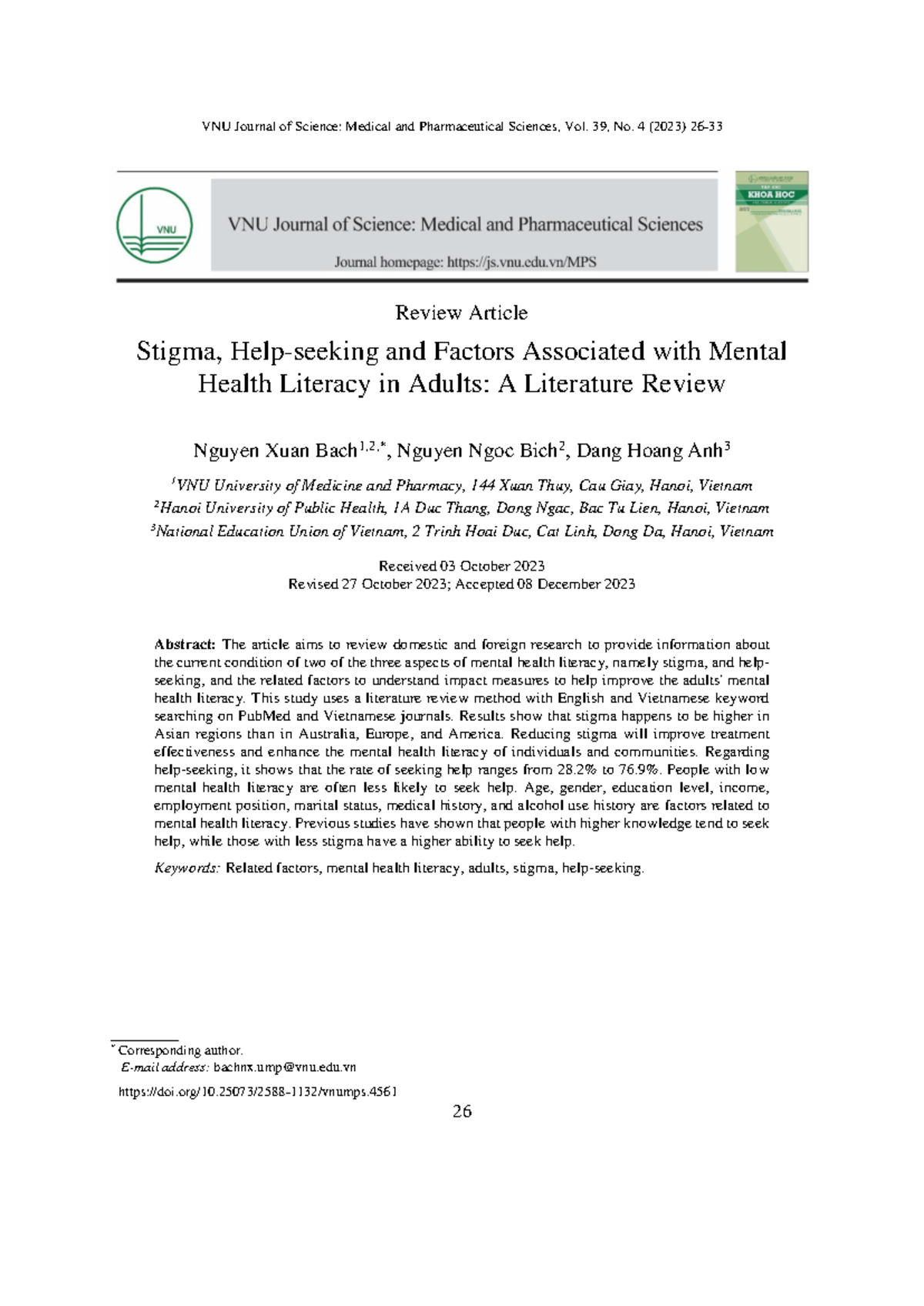 VNU Journal of Science: Medical & Pharmaceutical Sciences, Vol. 39, No ...
