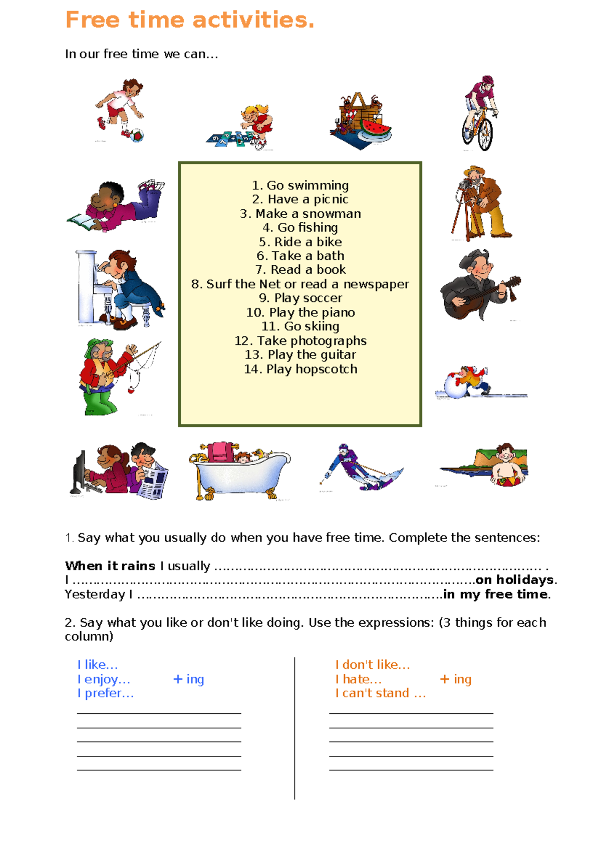 Practice - Free Time Activities (Ideas & Expressions) - Studocu