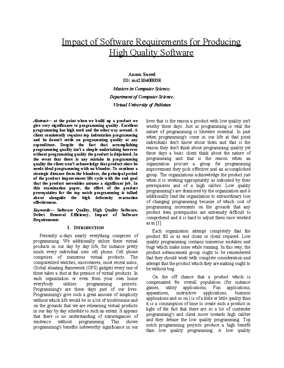 Final Research Paper CS708 MS2004 00038 - Impact of Software ...