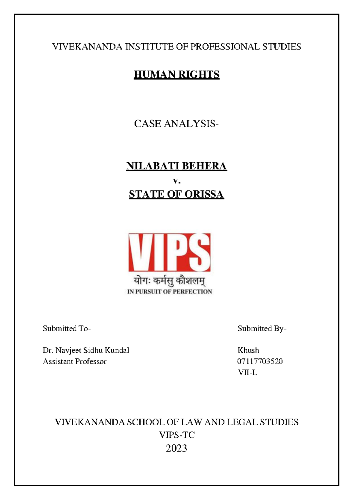Human Rights PSDA Case Study: Nilabati Behera v. State of Orissa - Studocu