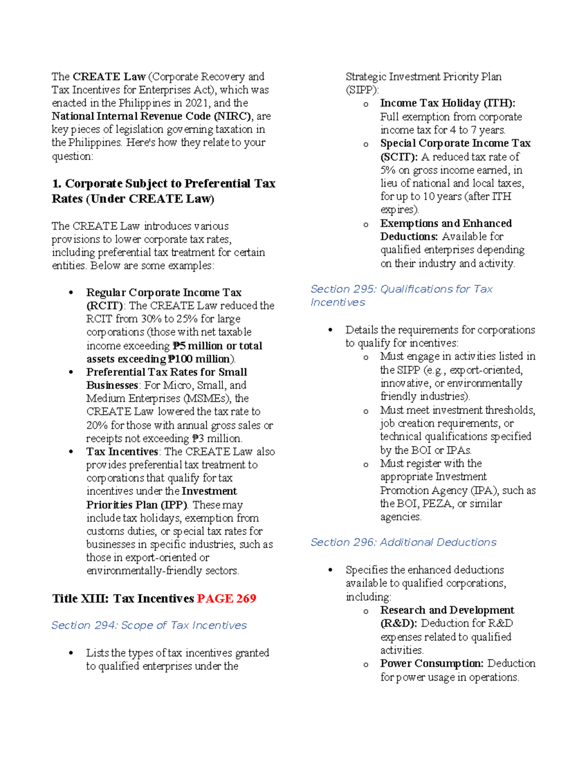 TAX JAN 11 - NOOOOTES - The CREATE Law (Corporate Recovery and Tax ...