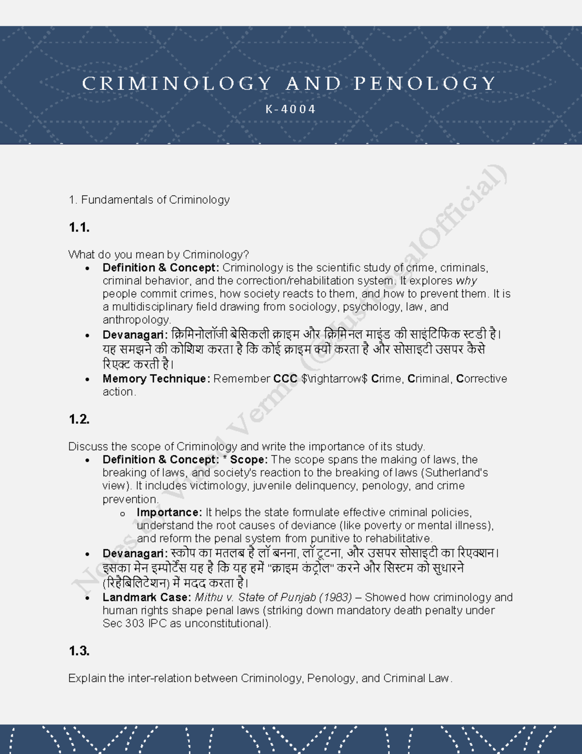 CRIMINOLOGY AND PENOLOGY 1: Last Minute Revision Notes - Studocu