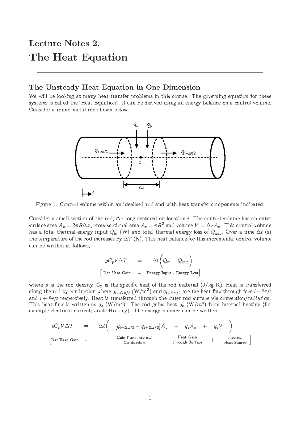 Lecture 2 - Detailed Notes on the Unsteady Heat Equation - Studocu