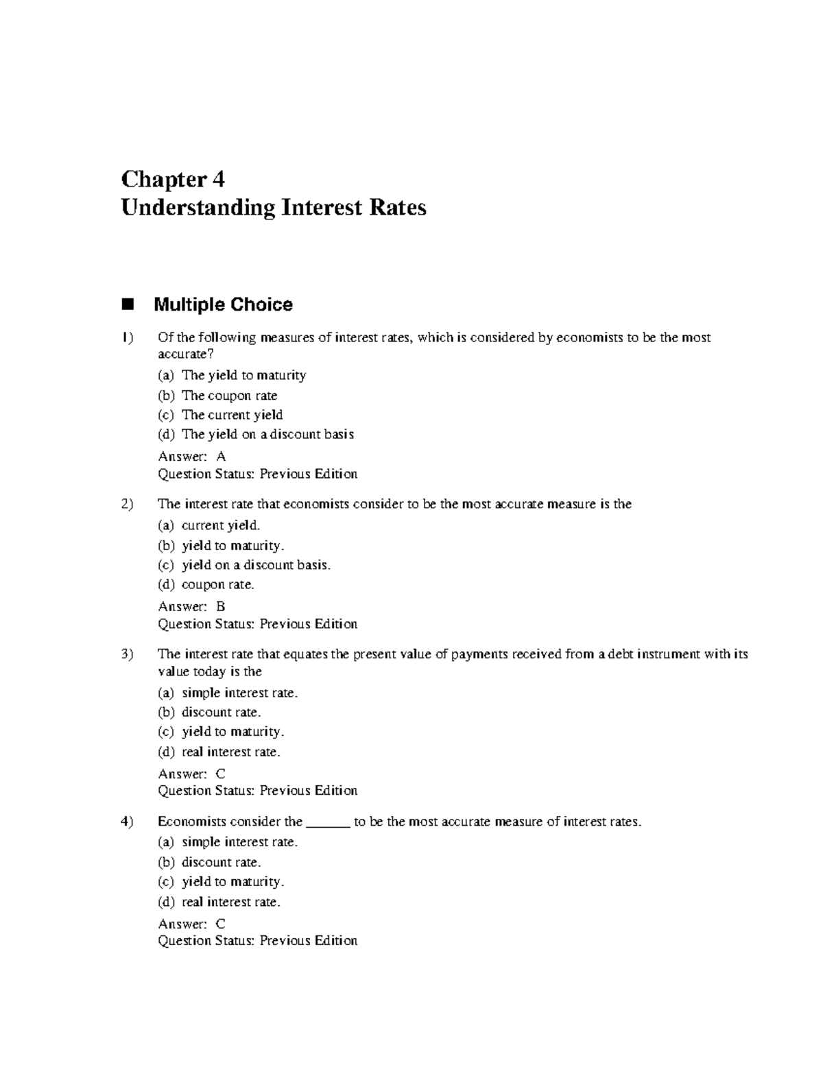Tb04 - Chapter 4: Understanding Interest Rates - MC Questions - Studocu