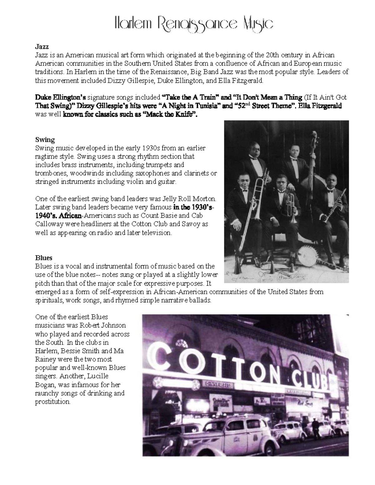 Harlem Renaissance Overview: Jazz, Blues, and Art Influences - Studocu