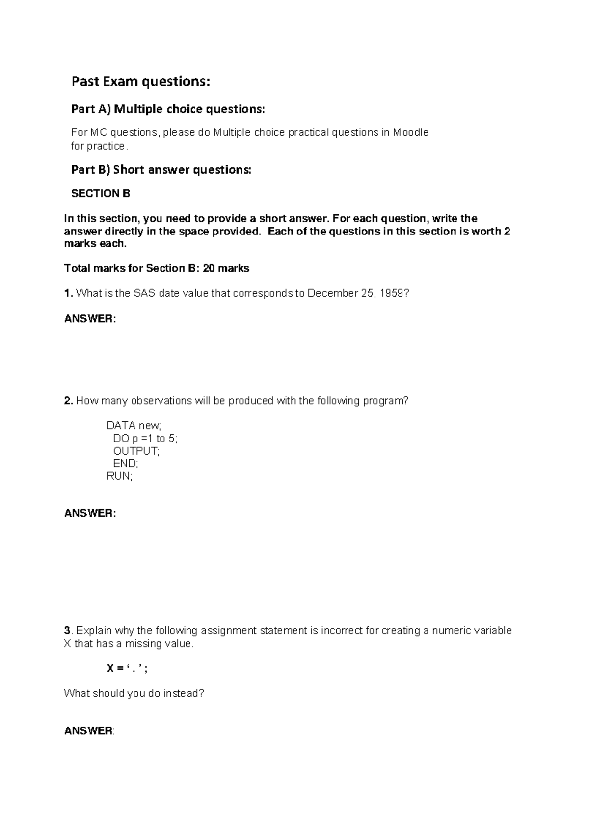 Past Exam Questions for Calculus - Practice & Short Answer Insights ...
