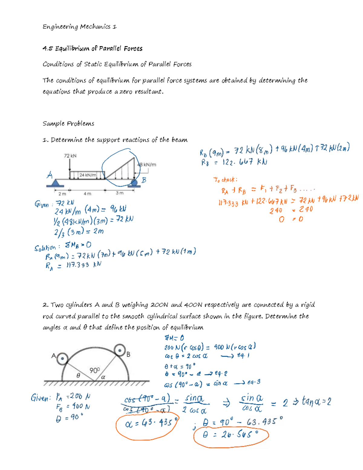Engineering Mechanics 1: Equilibrium of Parallel Forces (4.5) - Studocu