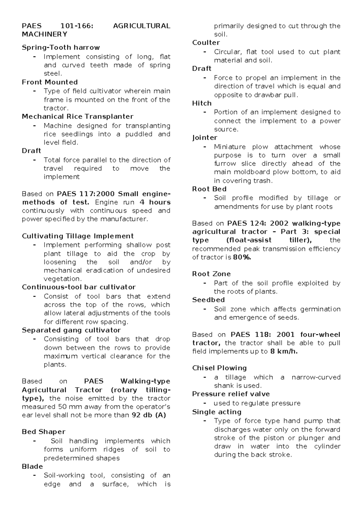Specifications Overview And Details Agricultural Engineering