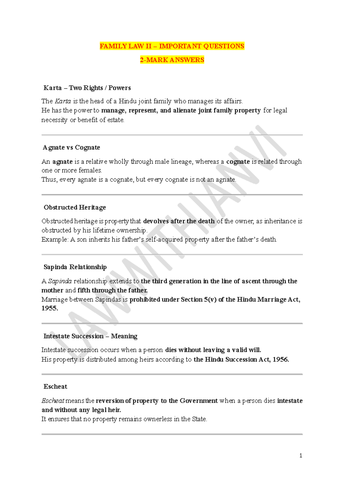 Family Law II Important Questions & Answers - SEM 7 Guide - Studocu
