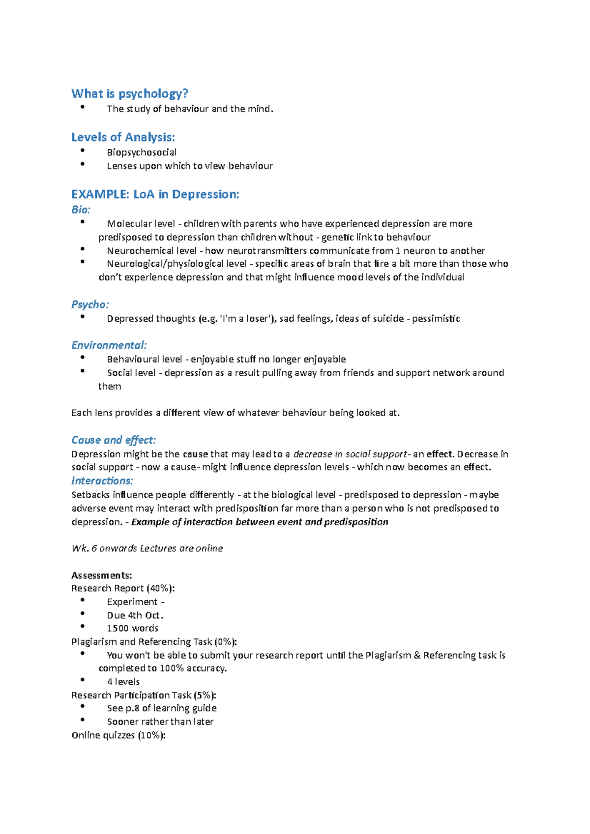 Psychology- behavioural science notes - What is psychology? The study ...