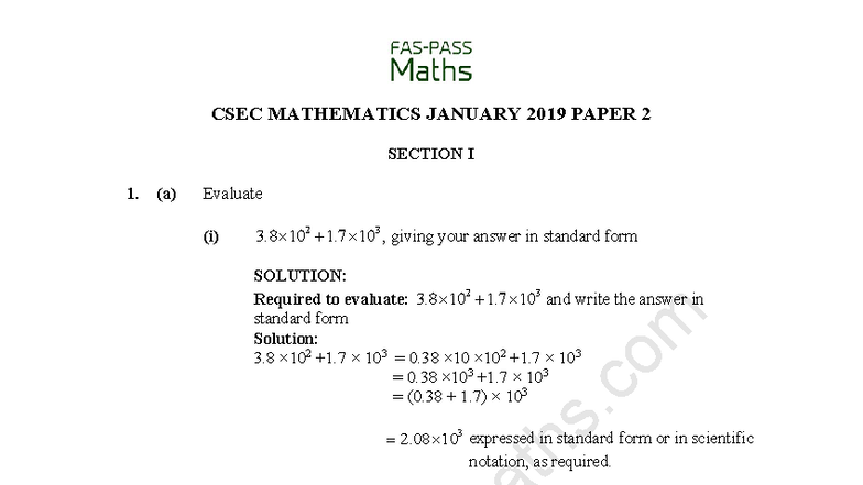 CSEC MATHS JAN 2019 PAST PAPER SOLUTIONS & EXPLANATIONS - Studocu