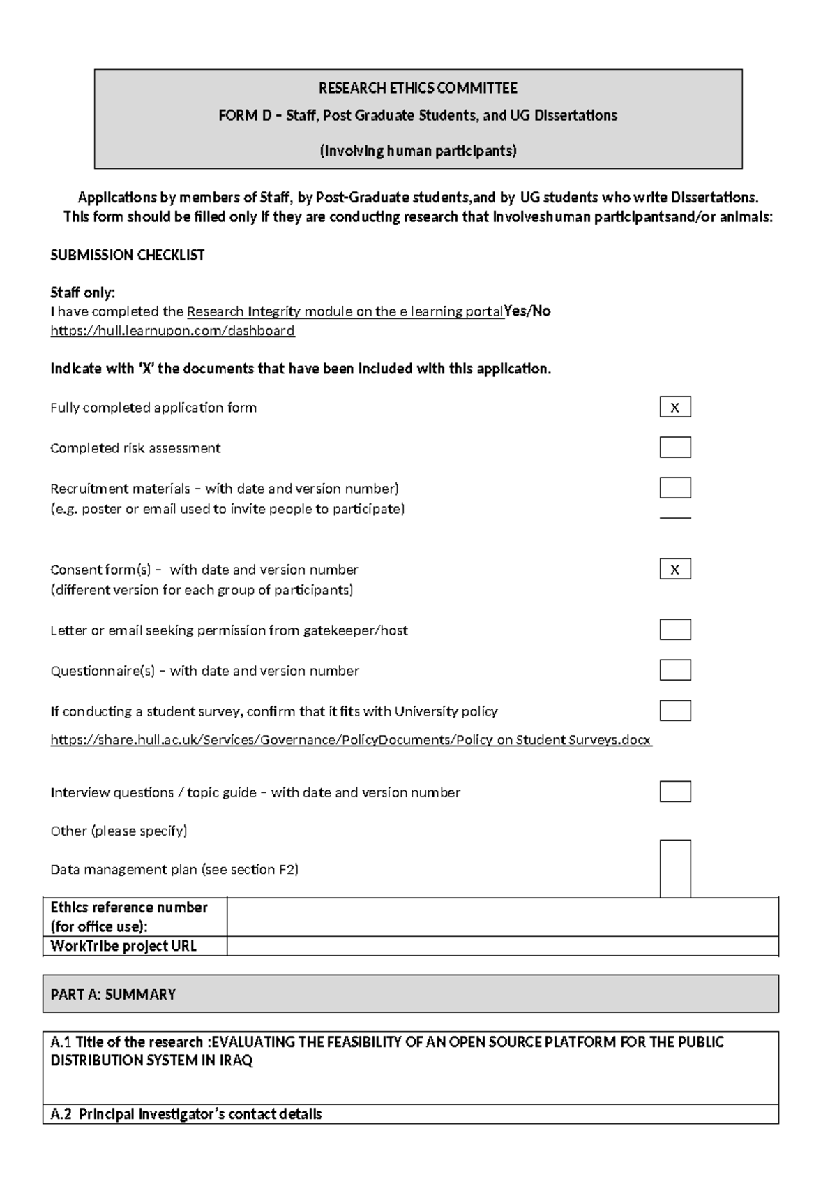 Form D - Ethics Approval for Research Involving Human Participants ...