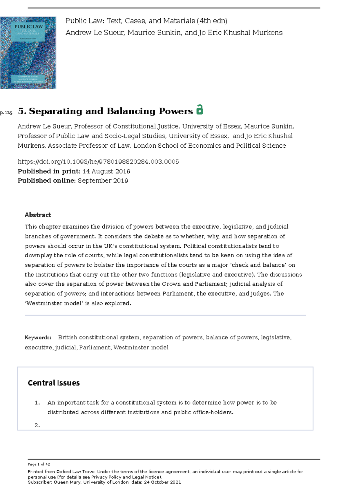 Separation of Powers in the UK: Public Law Overview (PL101) - Studocu