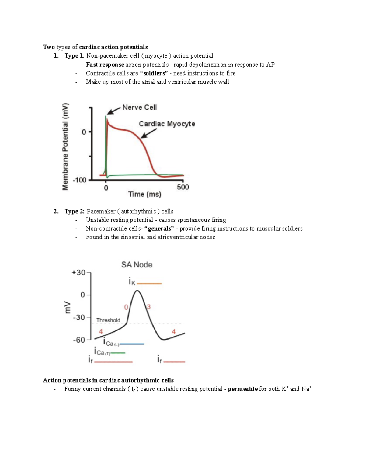 PSL301 WEEK 3 - Notes - Two types of cardiac action potentials 1. Type ...