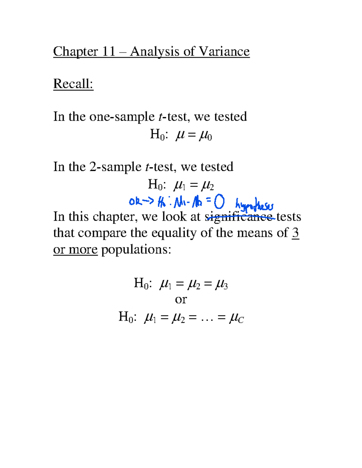 Stats 2035 - 11.1, 11.2 Notes - Chapter 11 – Analysis of Variance ...