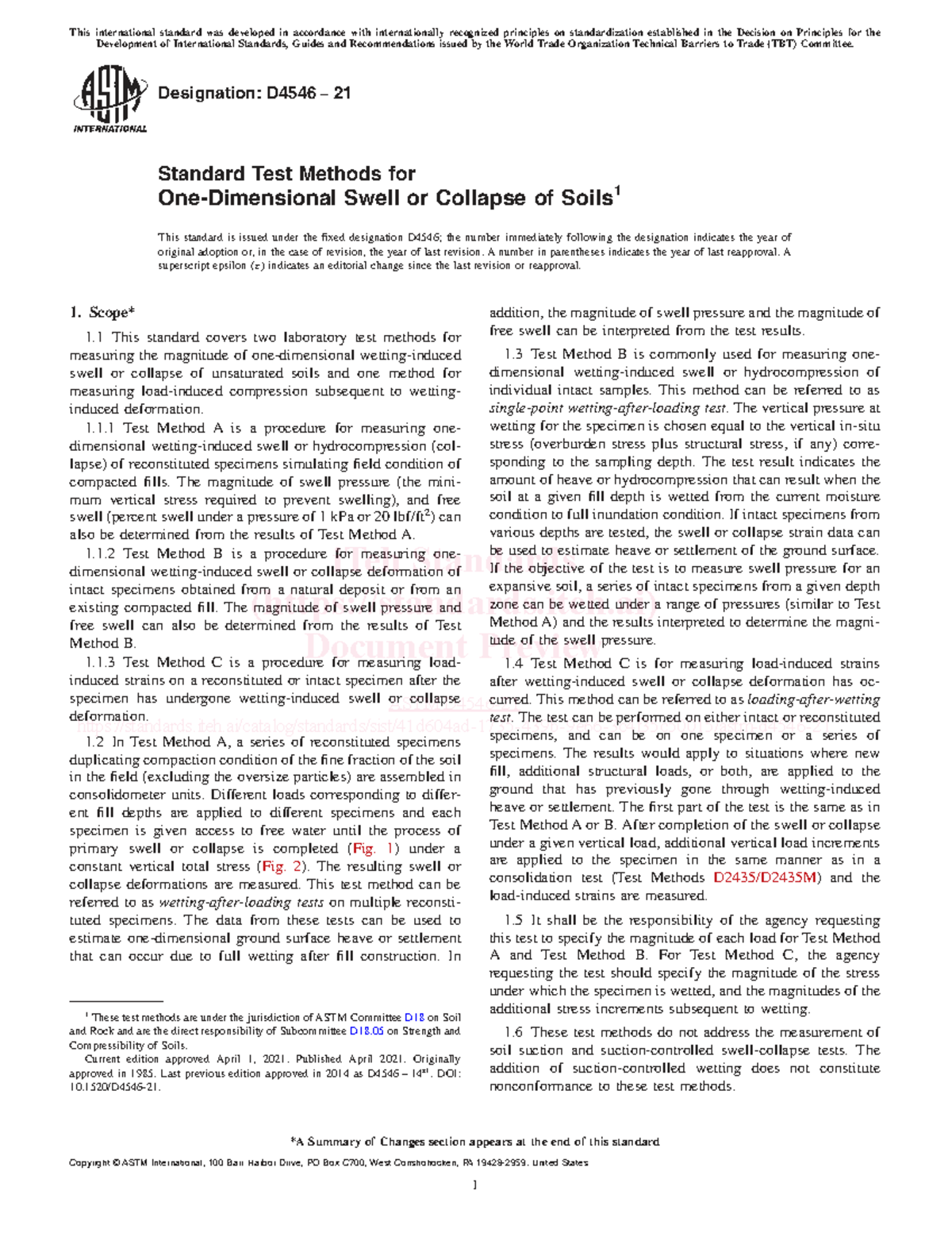 ASTM D4546-21 Standard Test Methods for Soil Swell and Collapse - Studocu