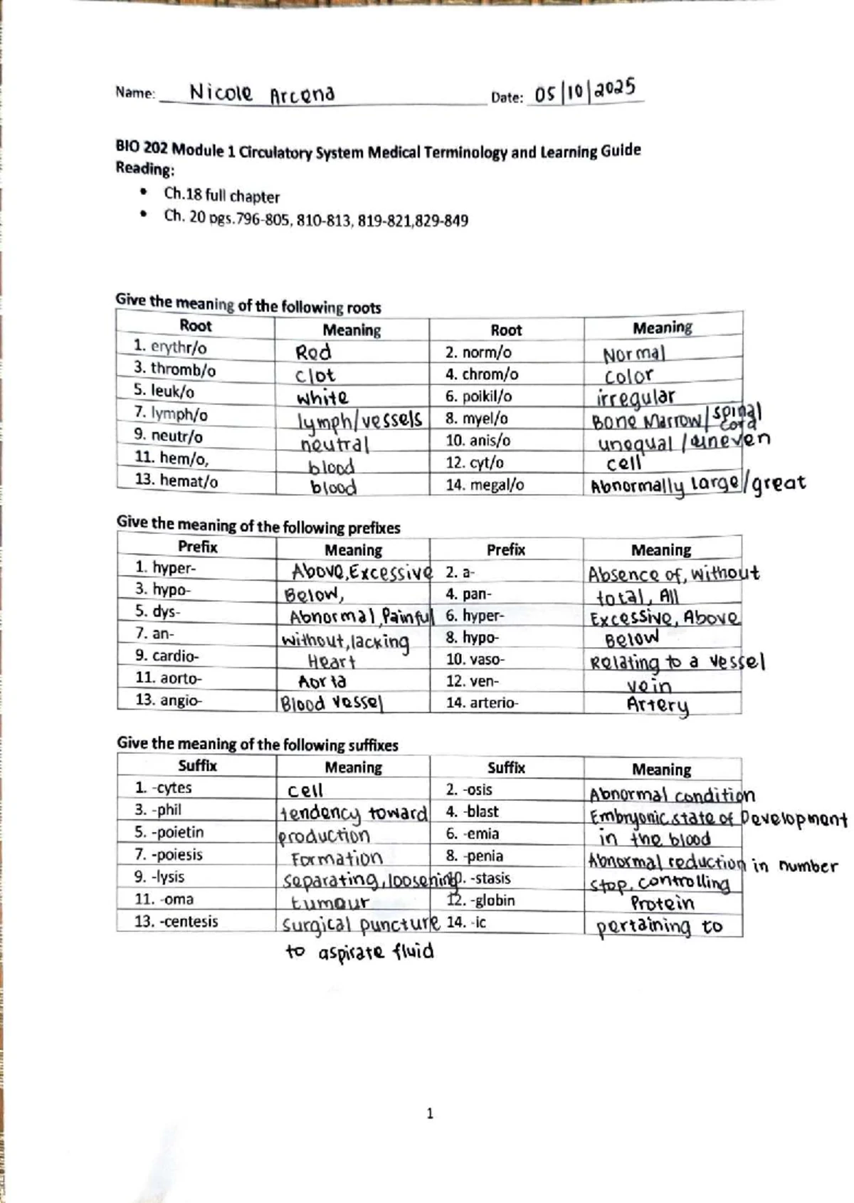 BIO 202 Module 3: Lymphatic System Medical Terminology Study Guide ...