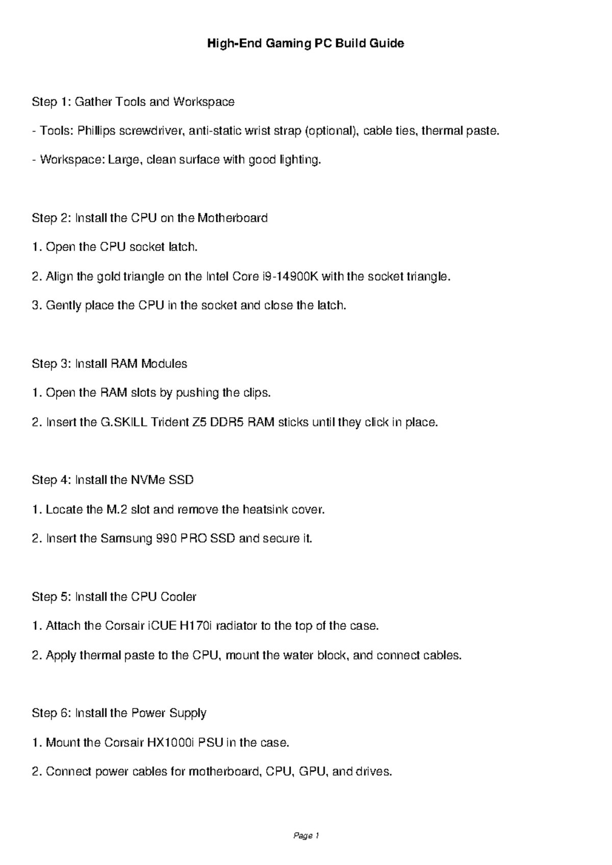 High-End Gaming PC Build Guide: Step-by-Step Instructions - Studocu