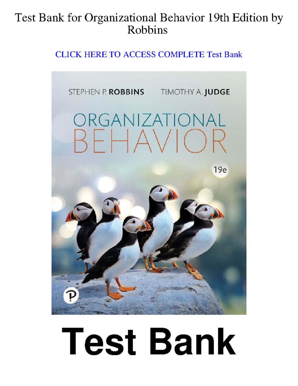 MBA Organizational Behavior 6th (入手困難) Test Bank for Organizational Behavior 19th Edition