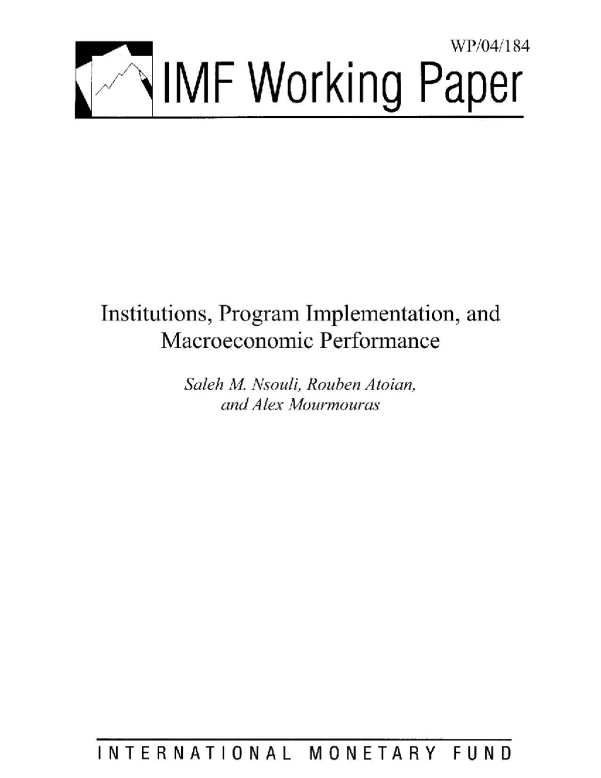 IMF Working Paper: Institutions, Program Implementation & Macroeconomic ...
