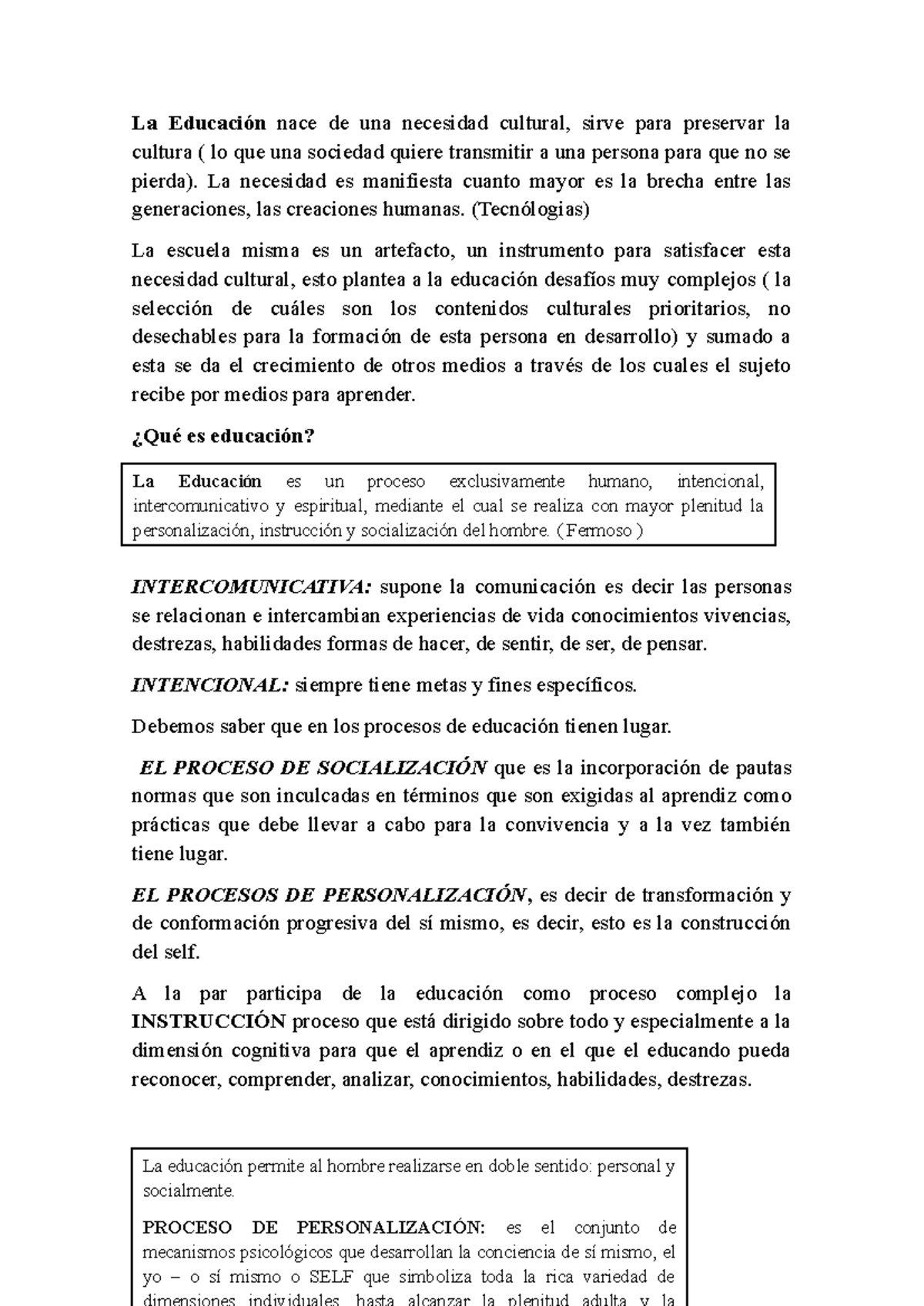 Resumen de Pedagogía: La Educación como Proceso Cultural y Humano - Studocu