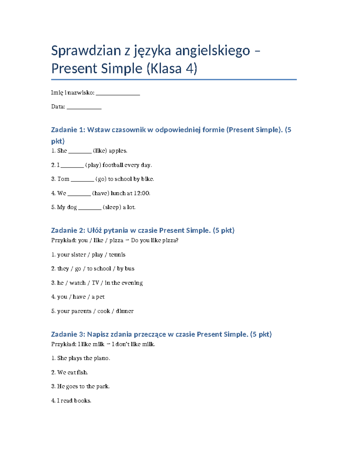 Sprawdzian Jezyk Angielski Inter Face 4 Unit 2 www.studocu.com