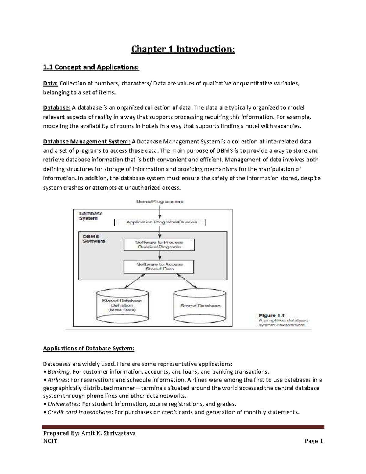 Chapter 1: Introduction to Database Systems and Their Applications ...
