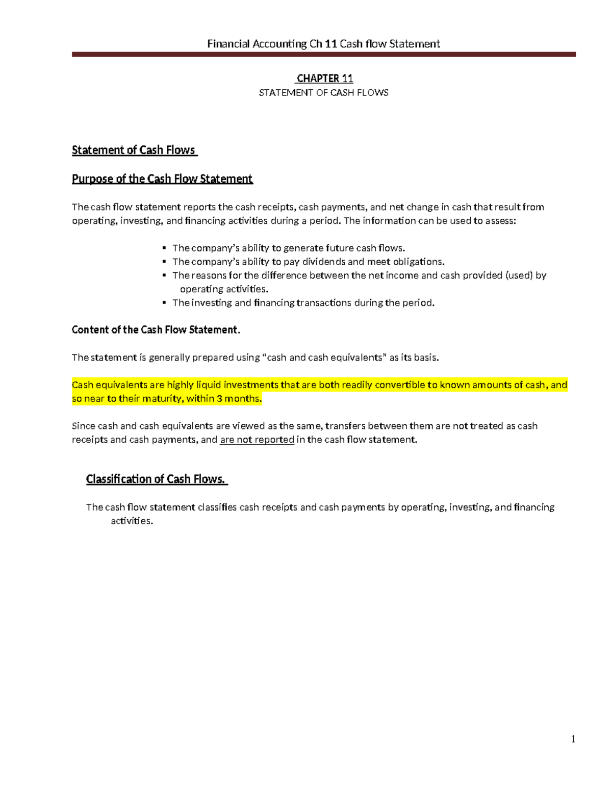 Ch 11 Cash flow statement Teacher Final - CHAPTER 11 STATEMENT OF CASH ...
