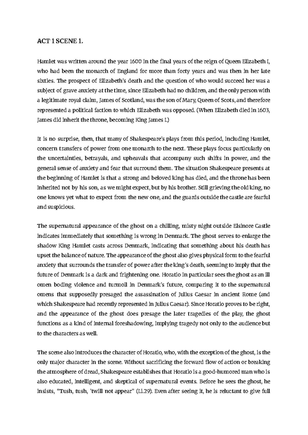 Hamlet Analysis: Insights on Act 1 to Act 5 Scenes - Studocu
