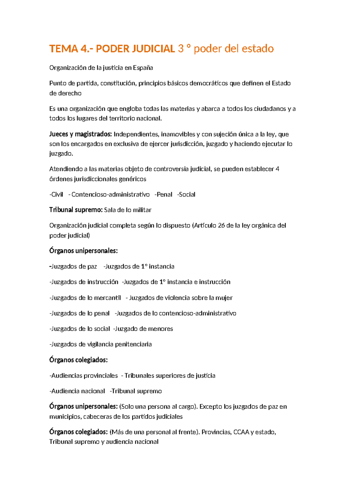 TEMA 4: Organización y Funciones del Poder Judicial en España - Studocu