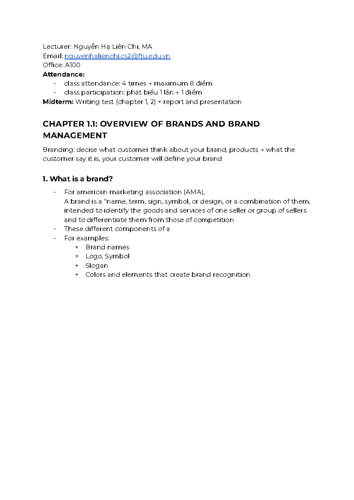 [FTU2] Midterm Notes on Branding and Brand Management Concepts - Studocu