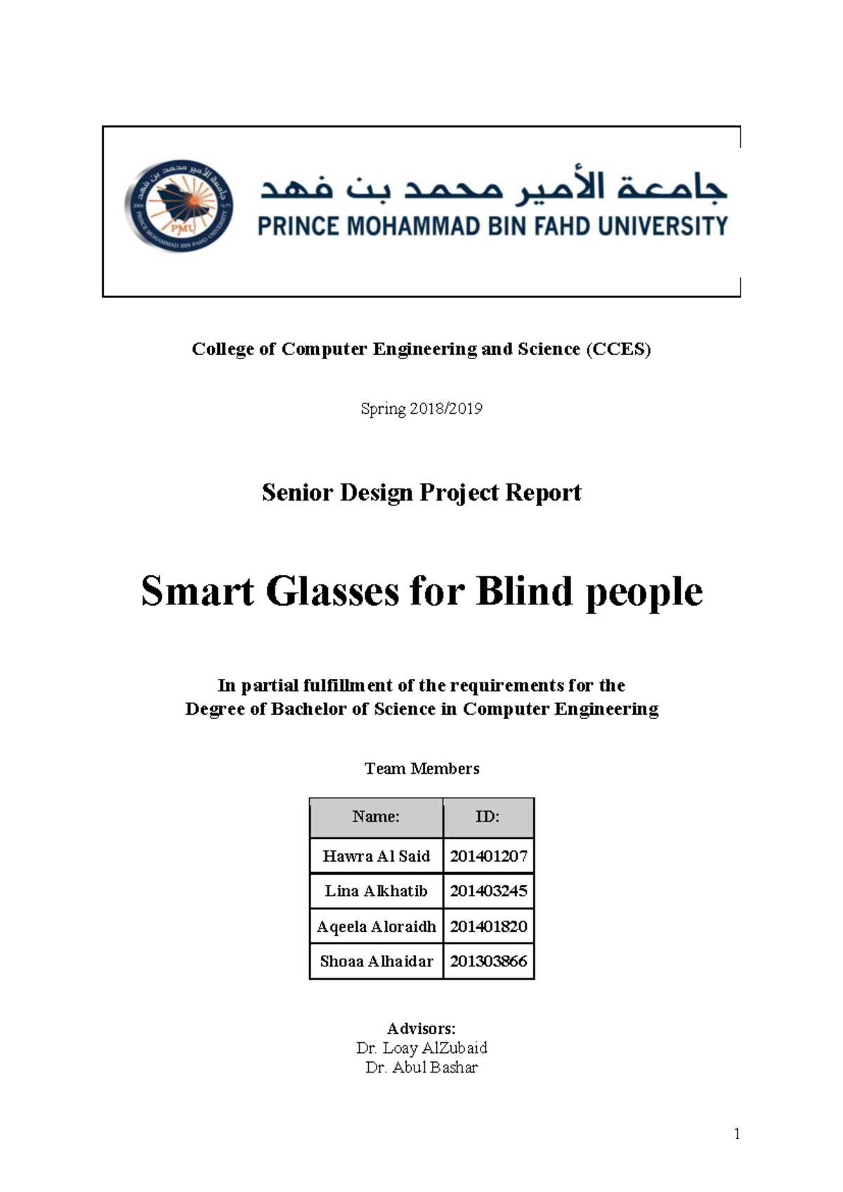 Smart Glasses for Blind People: CCES Senior Design Project Report - Studocu