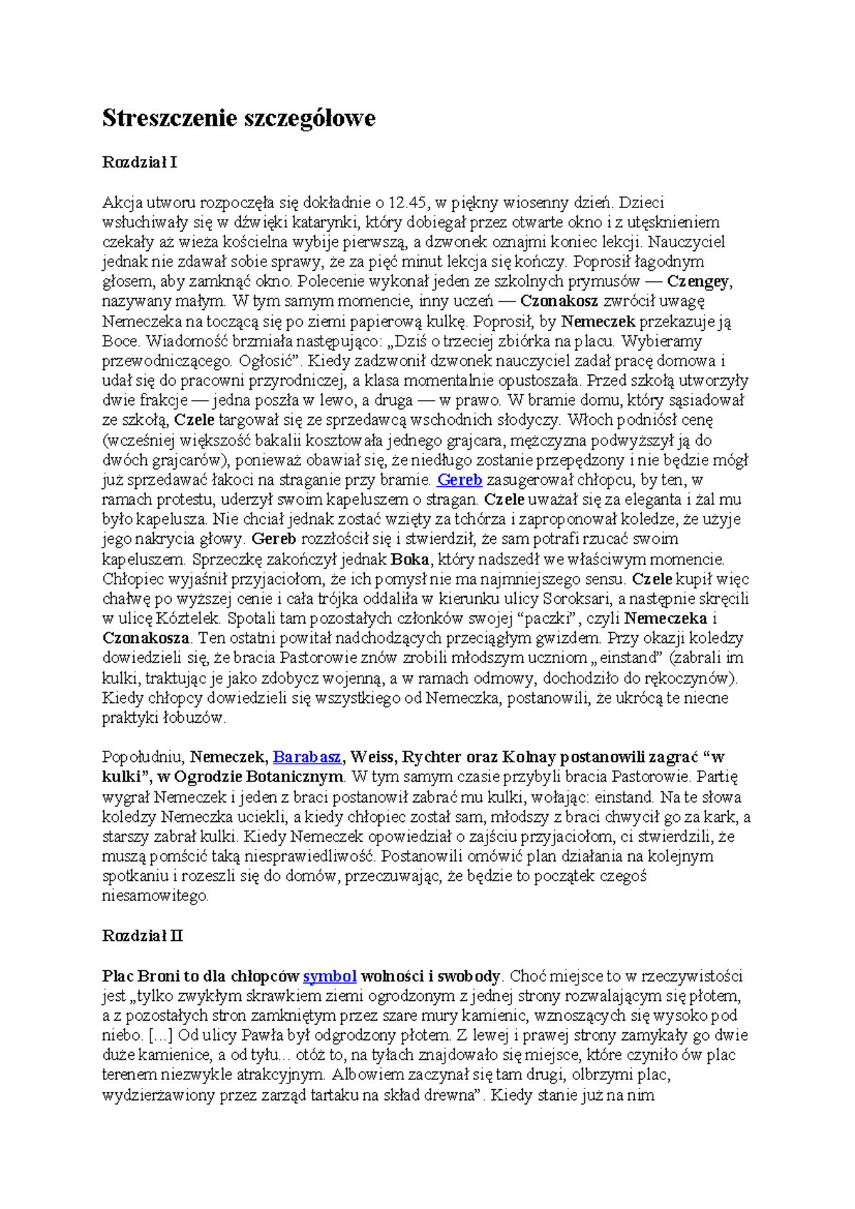 Szczegółowe Streszczenie Chłopcy Z Placu Broni