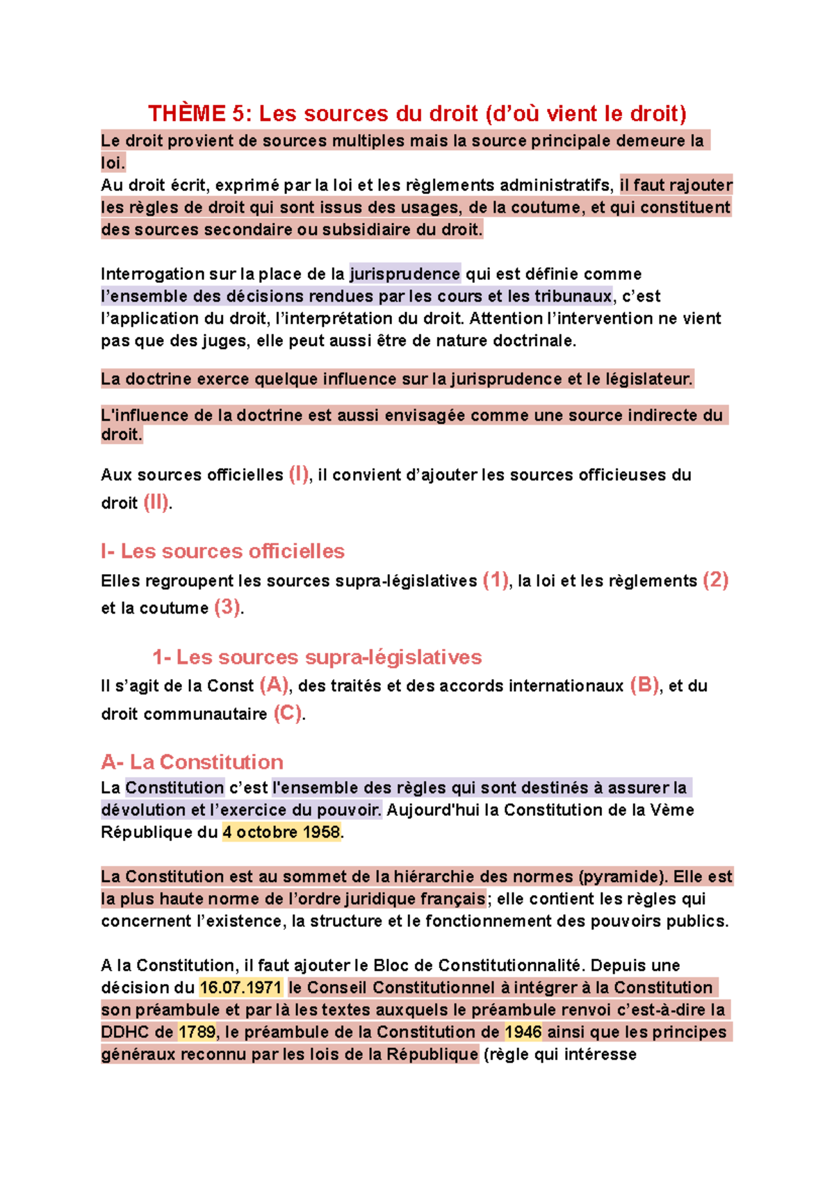 Thème 5: Sources du Droit et Leur Impact sur la Jurisprudence - Studocu