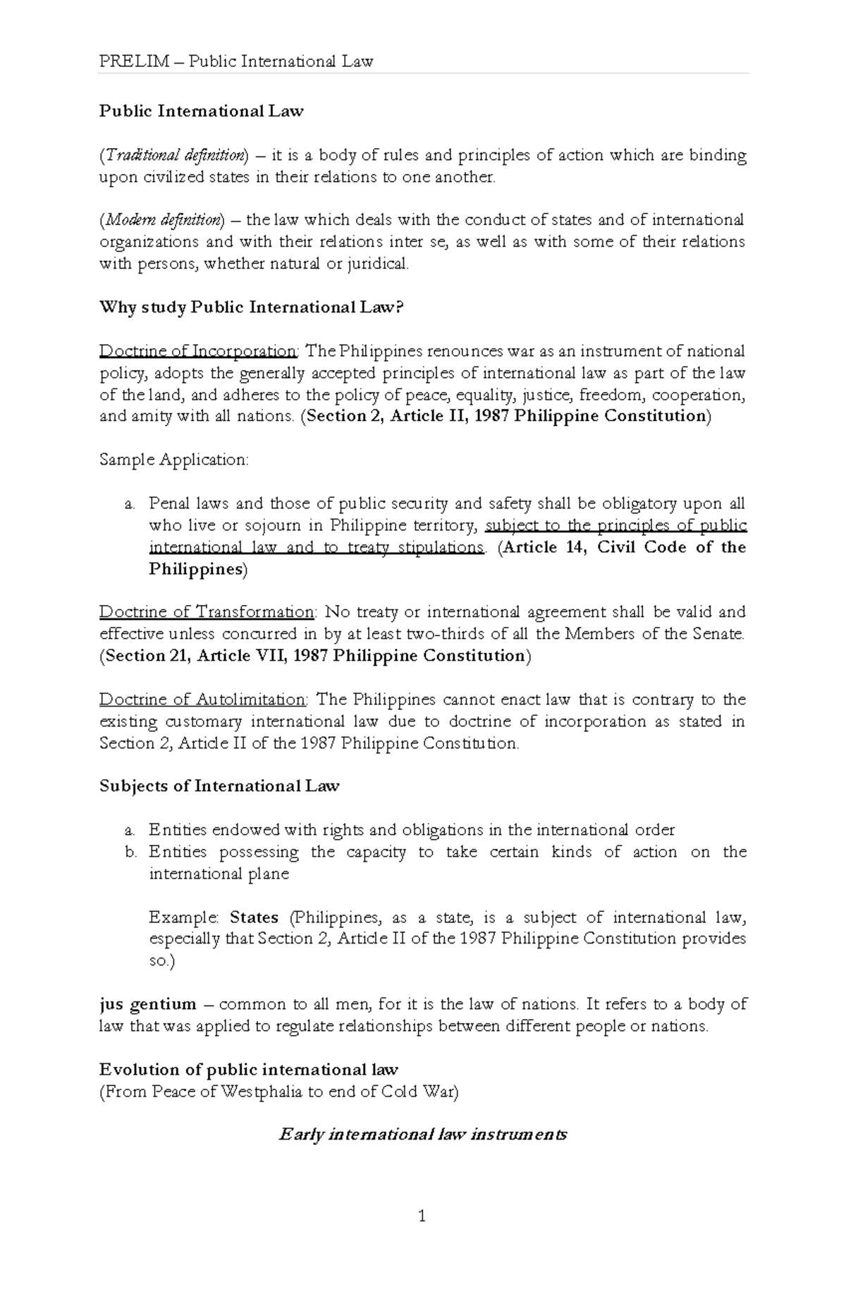 PIL 101 - Prelim Reviewer on Public International Law Principles - Studocu