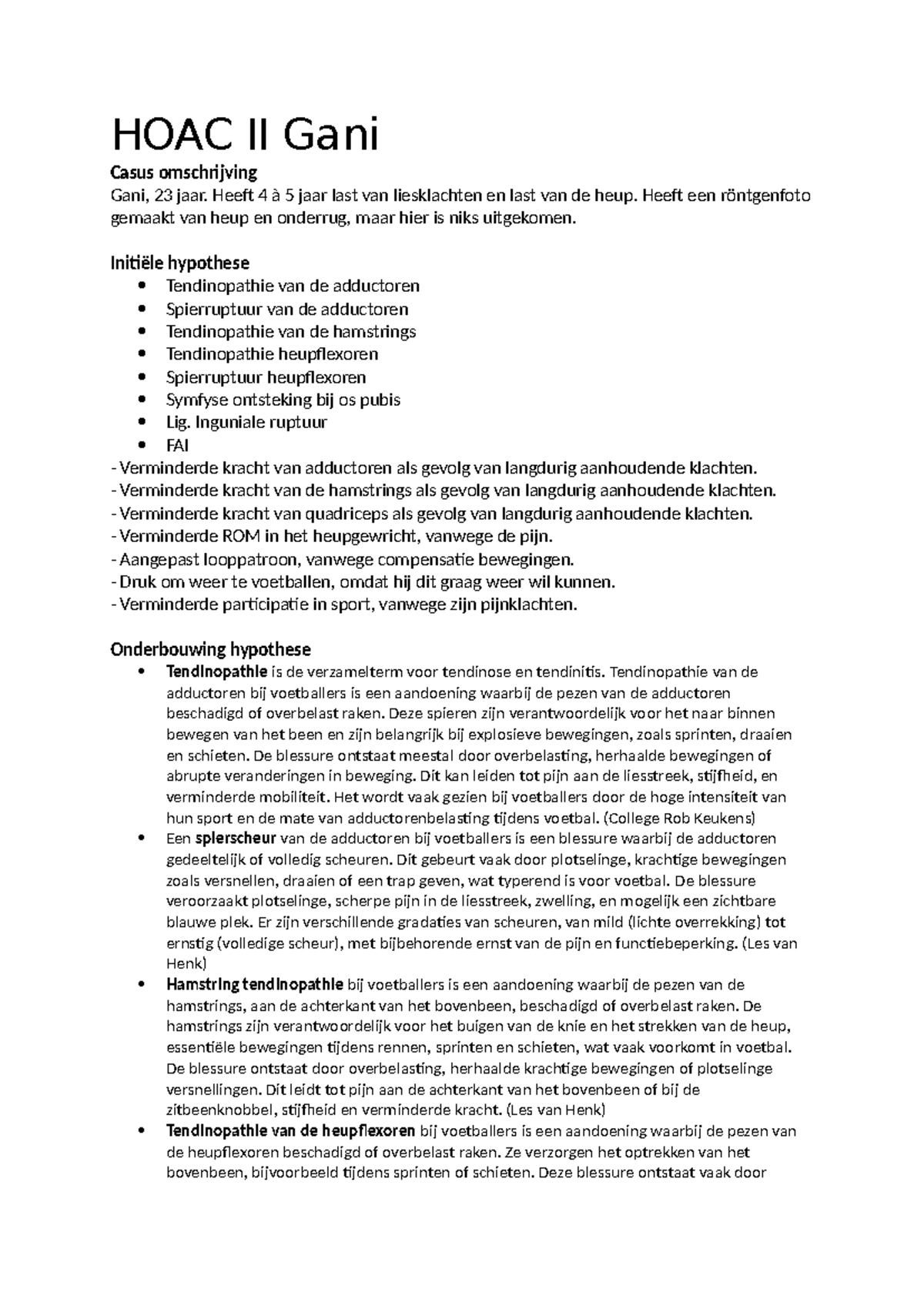 HOAC II Gani - Analyse van Liespijn en Behandelingshypotheses - Studeersnel