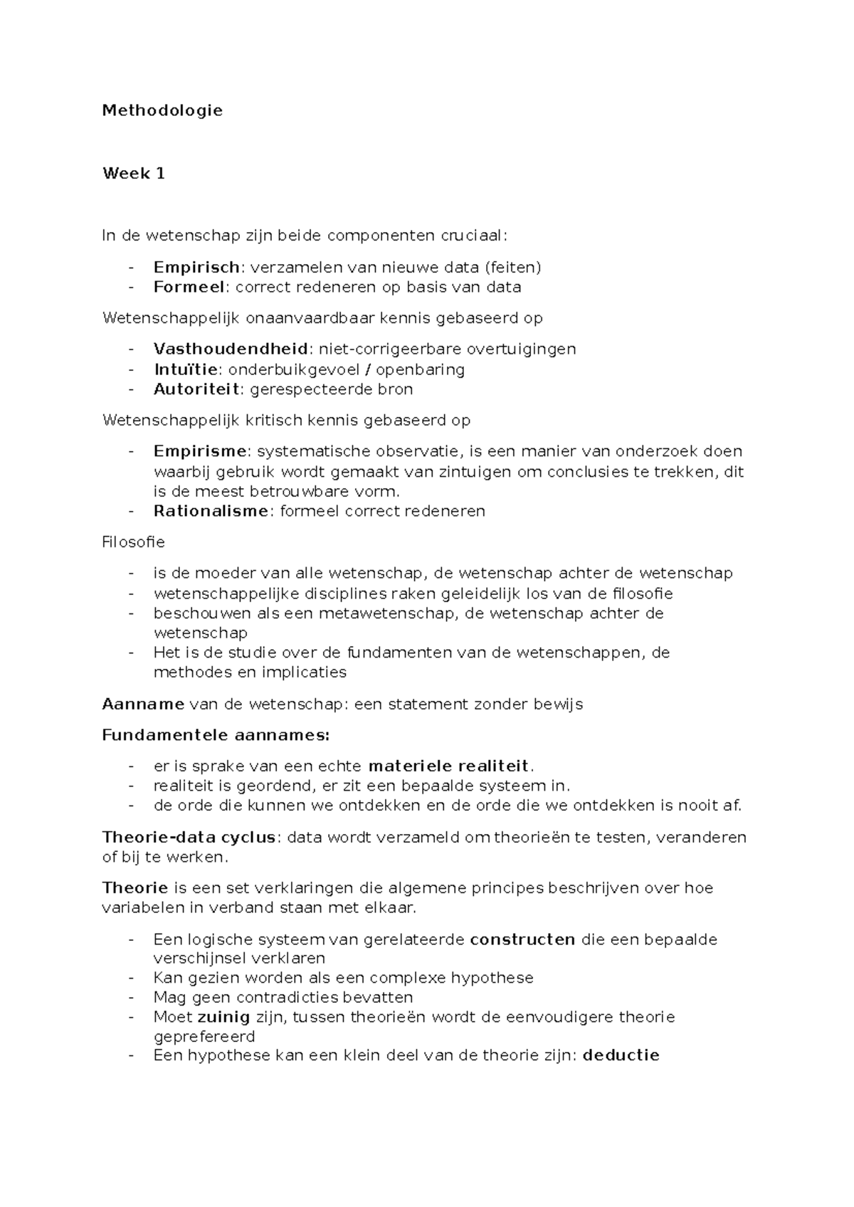 Methodologie Week 1: Samenvatting van Wetenschappelijke Principes ...