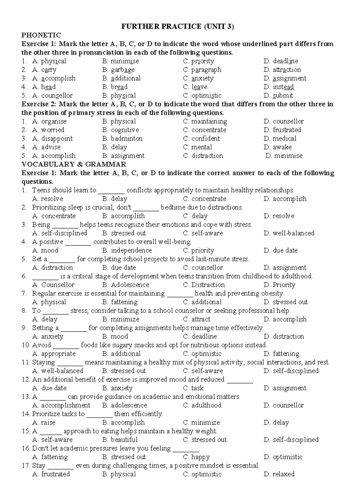 Further Practice U1: English 9 Global Success Study Notes - Studocu