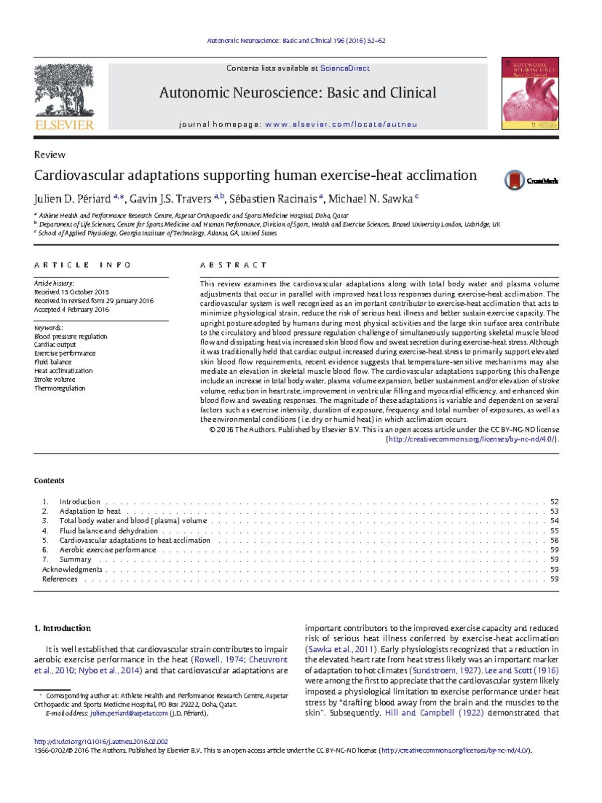 Week 8: Cardiovascular Adaptations for Exercise Heat Acclimation - Studocu
