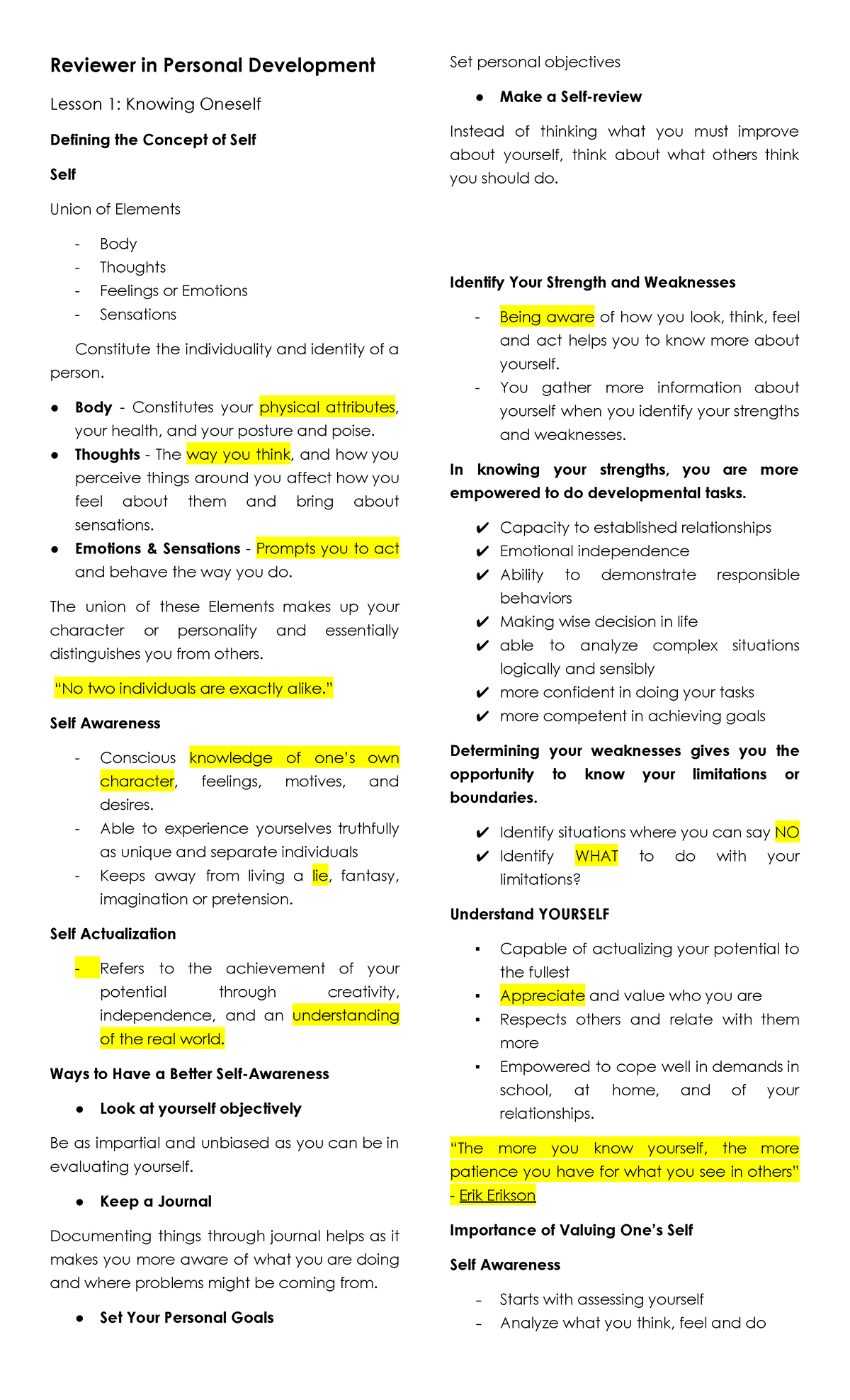 Reviewer in Personal Development - Body - Constitutes your physical ...