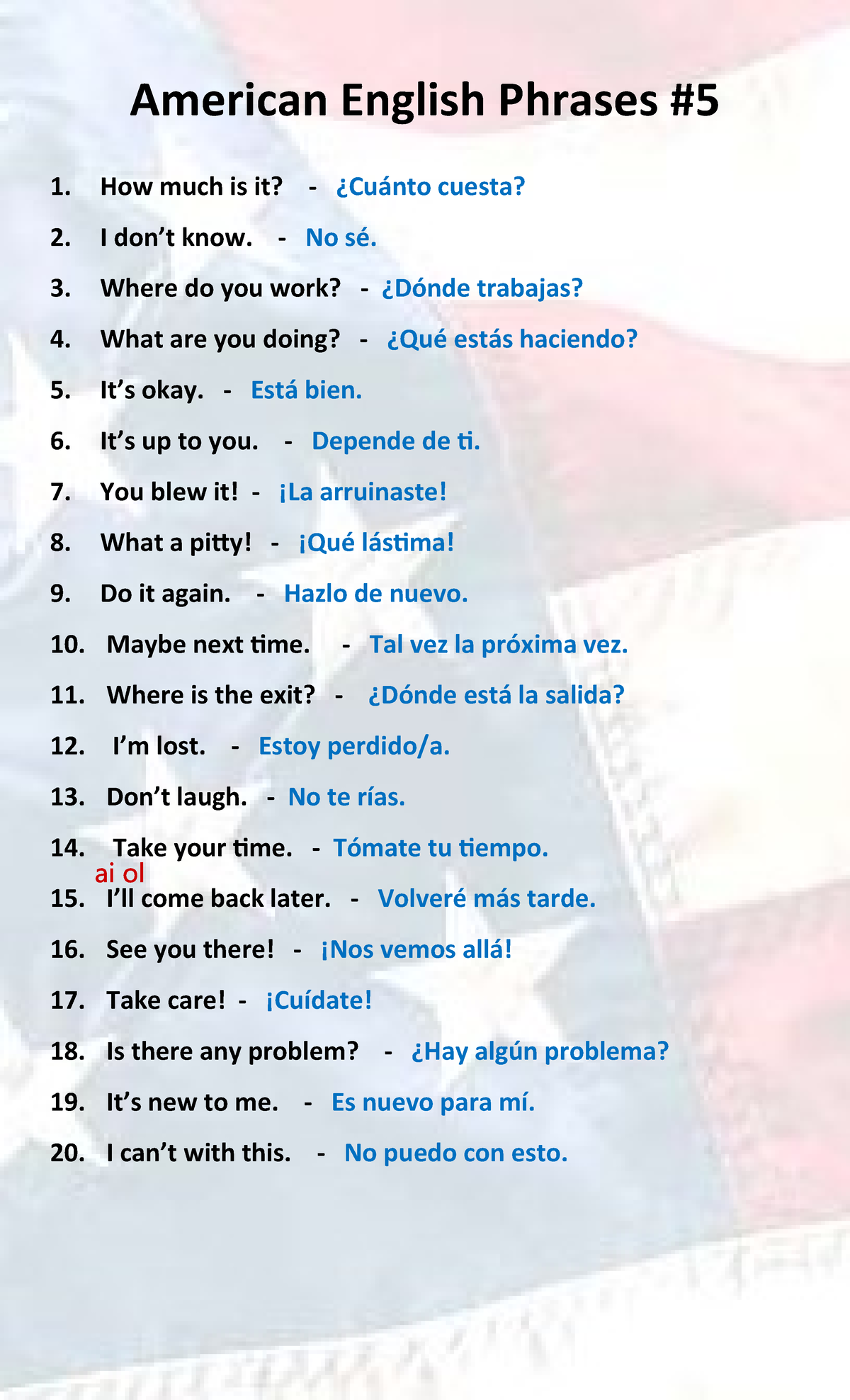 American English Phrases #5: Common Expressions and Translations - Studocu
