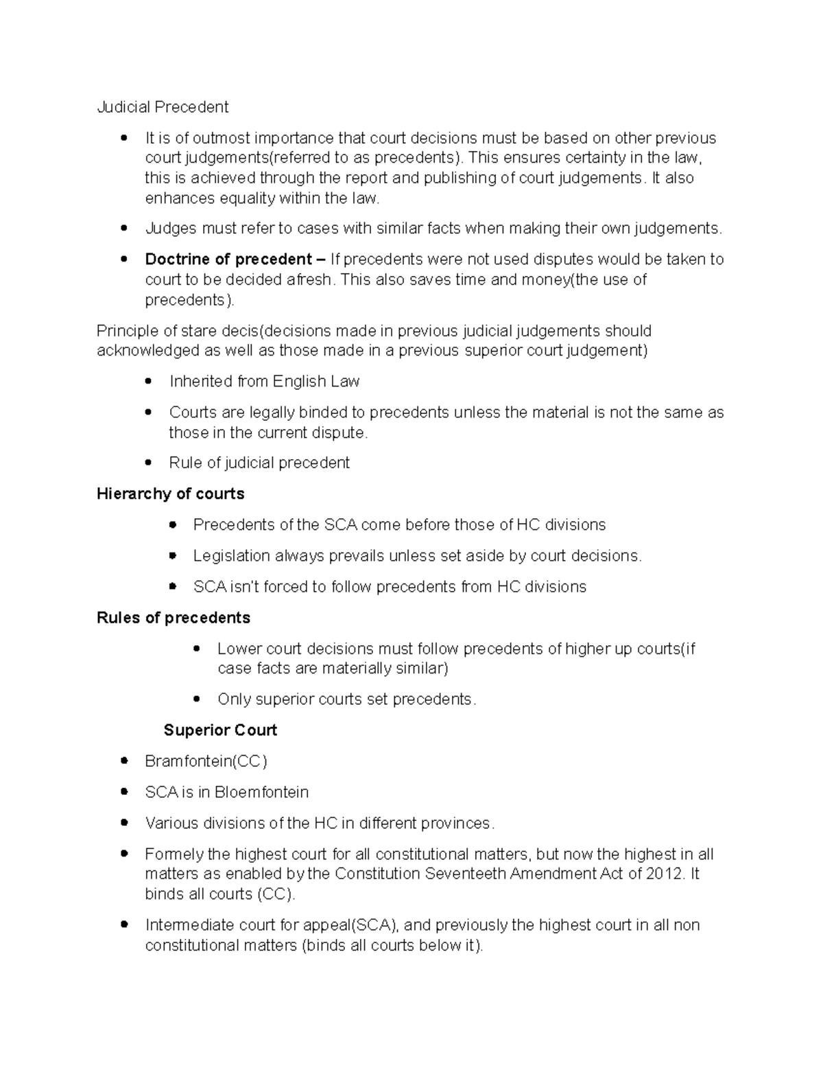 Judicial Precedent Overview and Principles (LAWS1011A) - Studocu