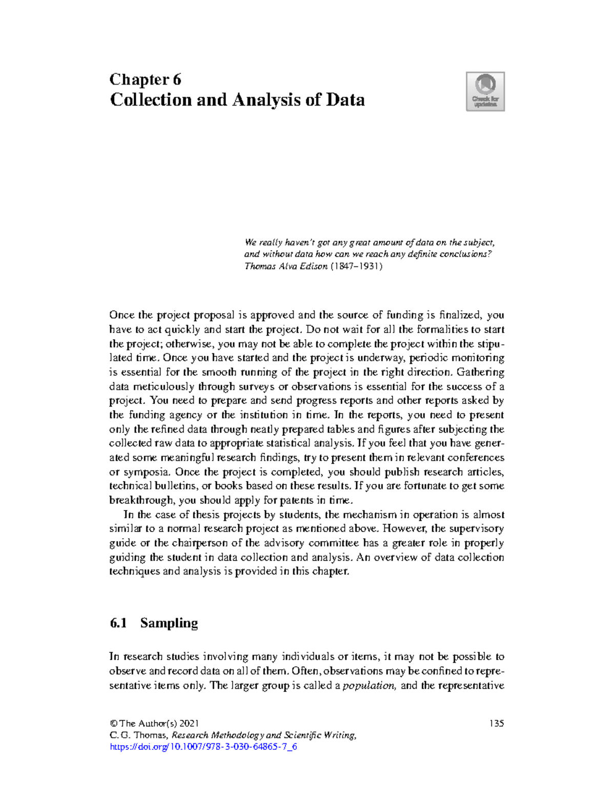 Chapter 6: Collection and Analysis of Data (Research Methodology) - Studocu