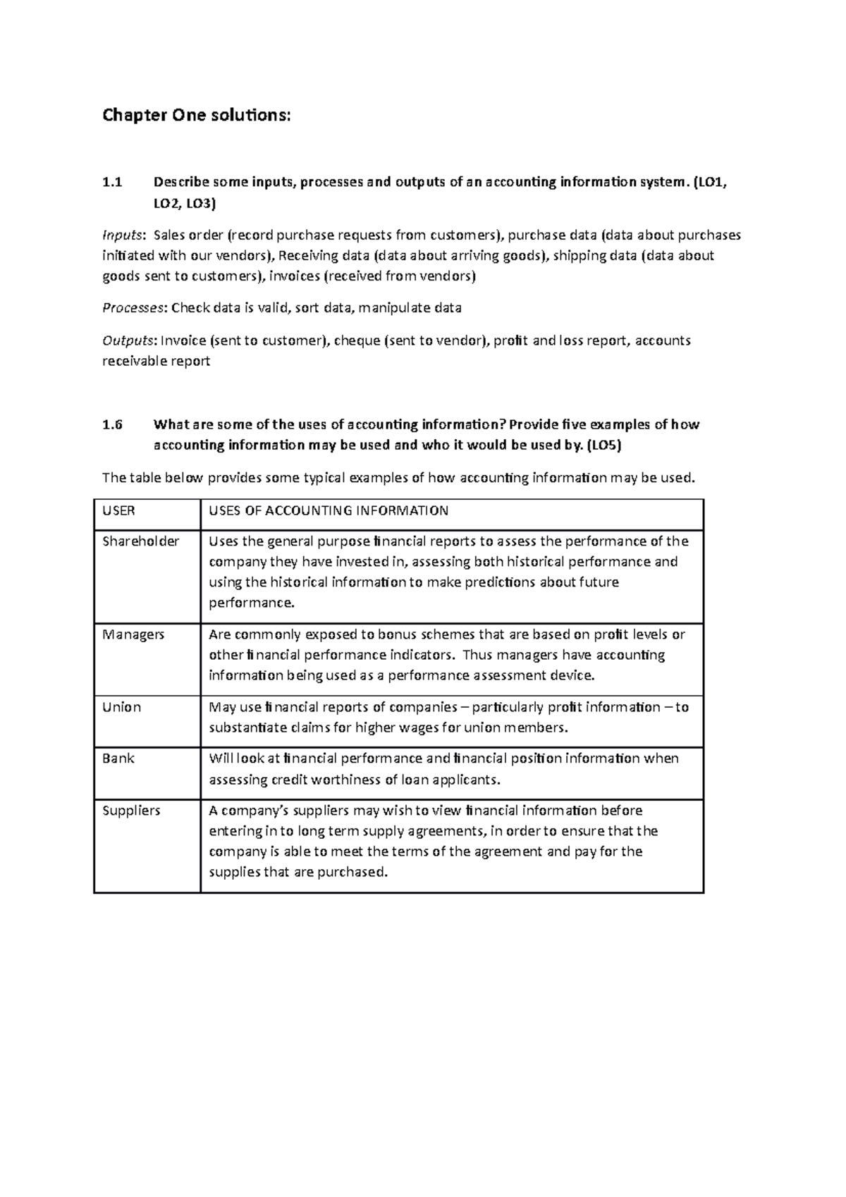 Chapter 1 solutions - Chapter One solutions: 1 Describe some inputs ...