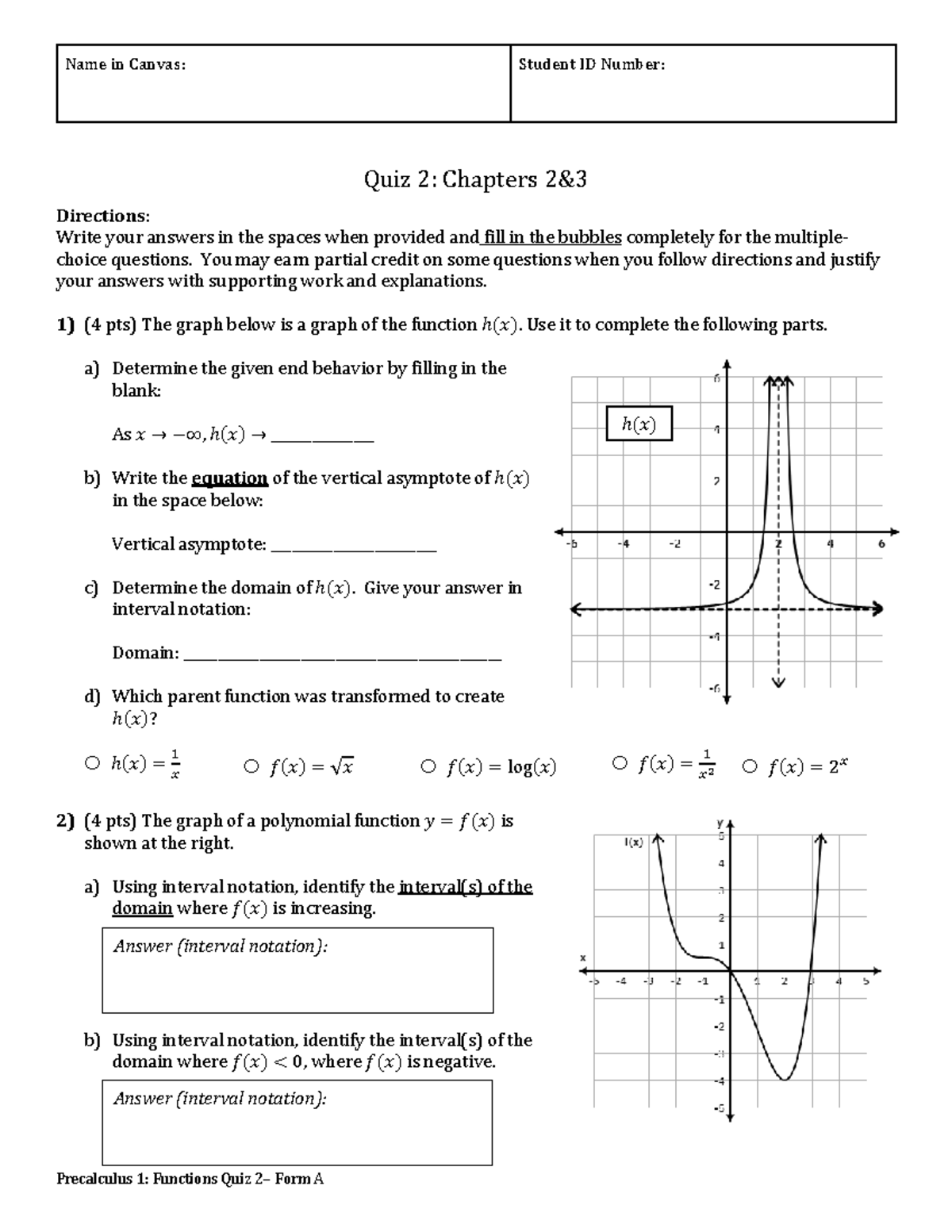 MTH 111 Quiz 2 W25 - quiz - Name in Canvas: Student ID Number: Quiz 2 ...
