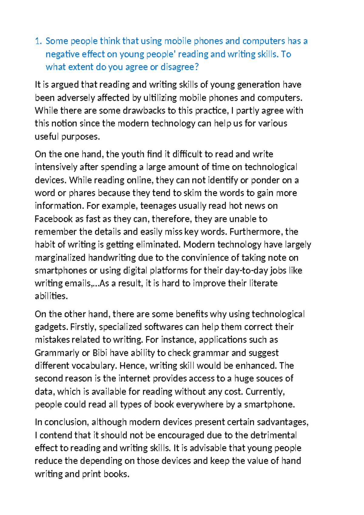 Task 2: The Impact of Technology on Youth Reading & Writing Skills ...