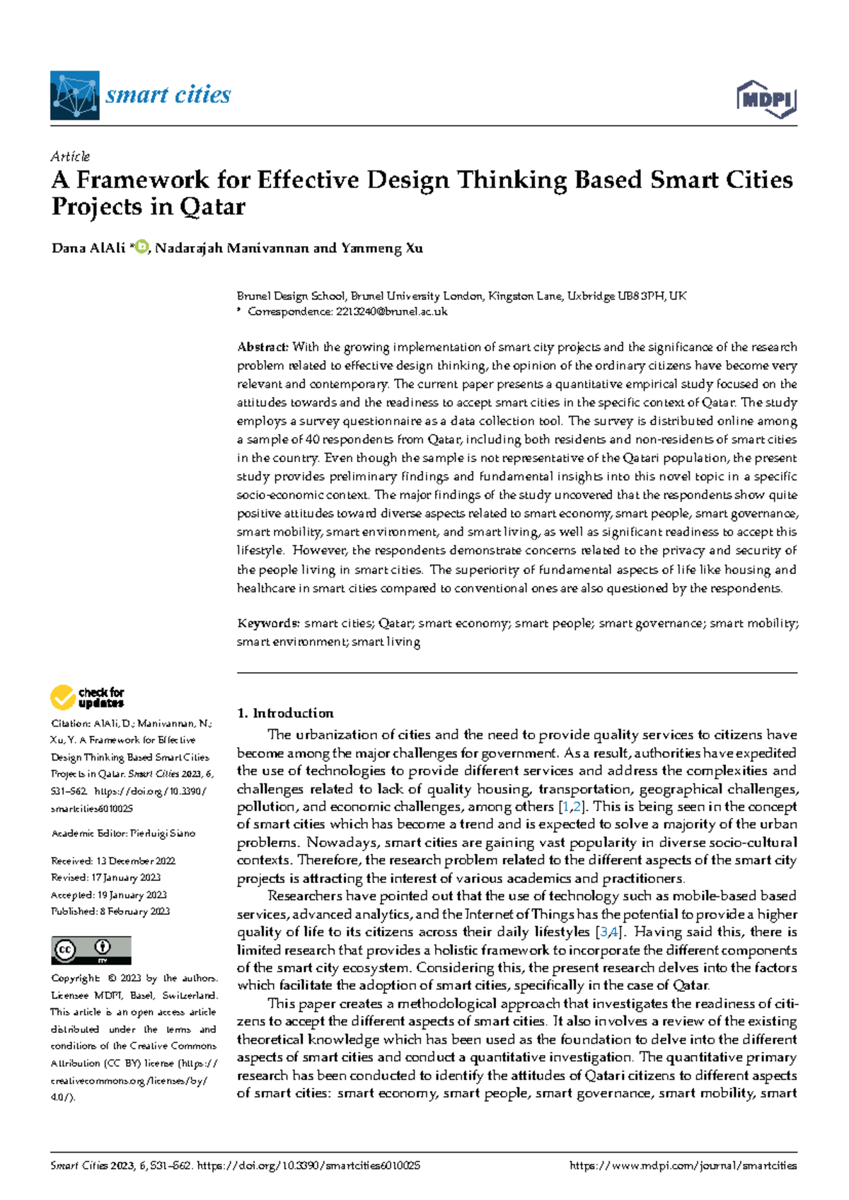 A Framework for Design Thinking in Smart Cities Projects (QATAR) - Studocu