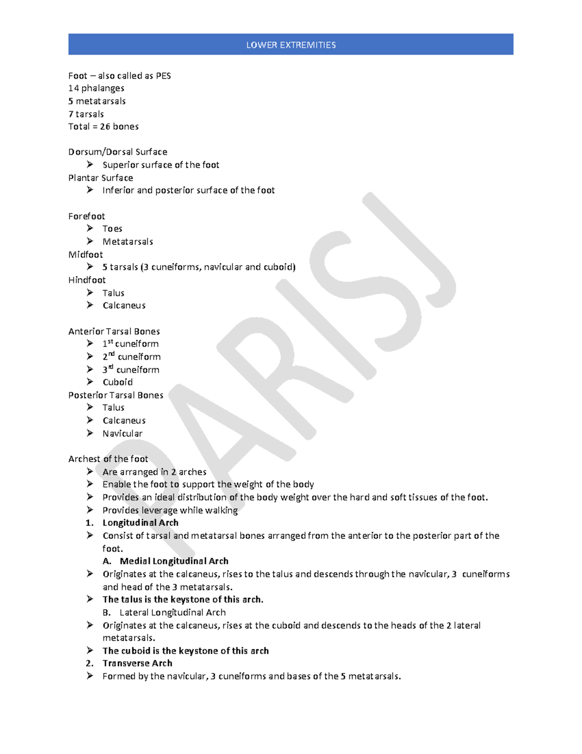 Lower Extremities Anatomy and Projections: PES 14 Study Guide - Studocu