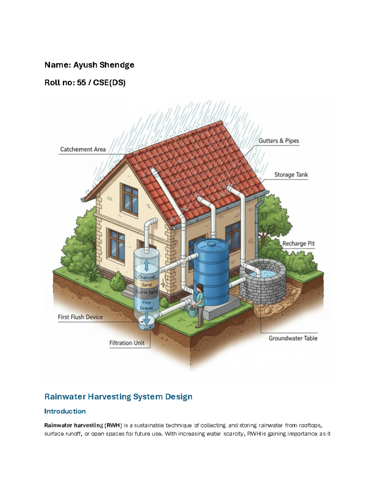 CSE(DS) Rainwater Harvesting System Design Overview - Studocu
